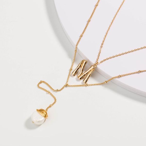 chains fashion double layer necklace golden alphabet m freshwater pendant for women summer jewelry, Silver
chains fashion double layer necklace golden alphabet m freshwater pendant for women summer jewelry, Silver