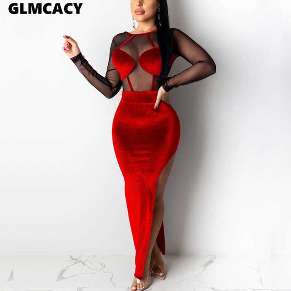women long maxi dress mesh velvet patchwork sleeve high slit club backless evening party bodycon 210702, Black;gray
women long maxi dress mesh velvet patchwork sleeve high slit club backless evening party bodycon 210702, Black;gray