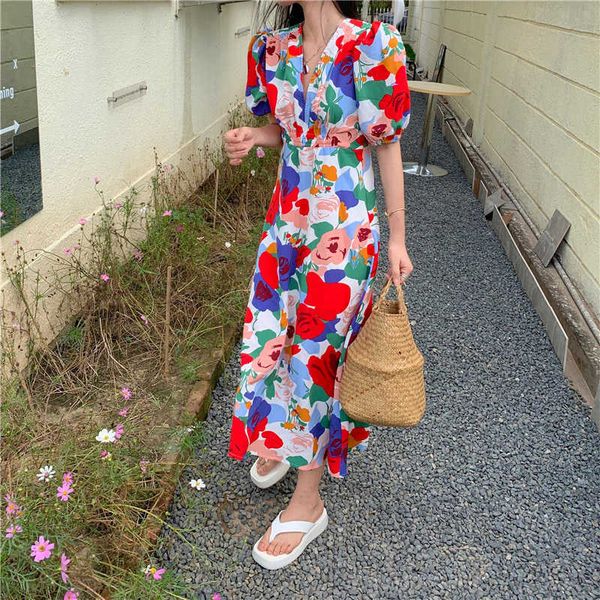chic women retro floral dress korean v-neck puff sleeve slim long vestidos summer elegant gentle temperament dresses femme 210527, Black;gray
chic women retro floral dress korean v-neck puff sleeve slim long vestidos summer elegant gentle temperament dresses femme 210527, Black;gray