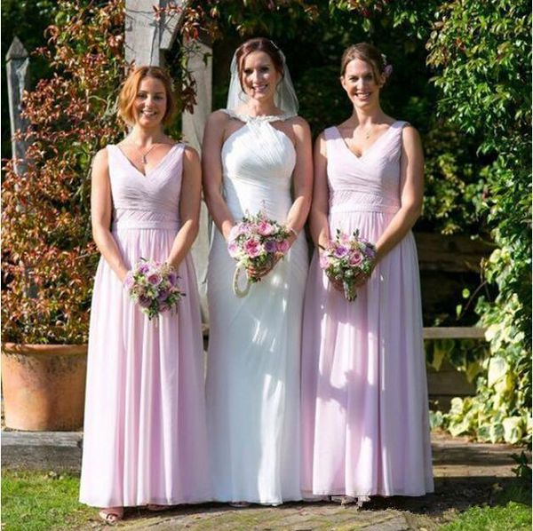 bridesmaid dress simple chiffon dresses v neck sleeveless women for wedding party long ruched a line bride maid of honor gowns, White;pink
bridesmaid dress simple chiffon dresses v neck sleeveless women for wedding party long ruched a line bride maid of honor gowns, White;pink