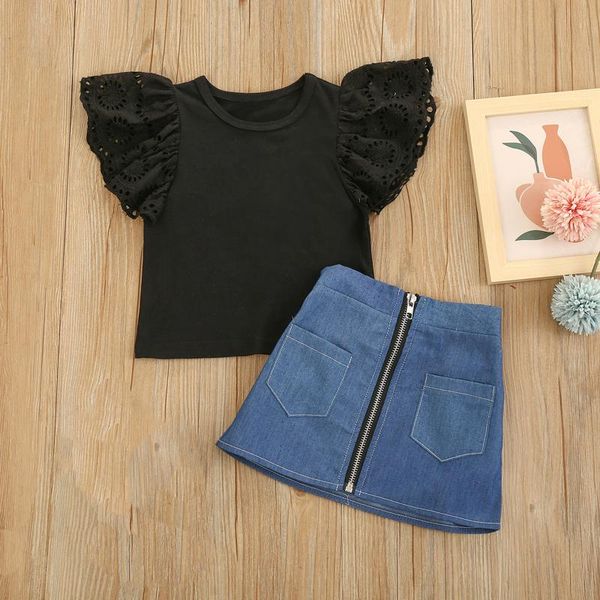 0-4y summer kids girls clothes sets 2pcs lace sleeve solid t shirts zipper denim a-line skirts clothing, White
0-4y summer kids girls clothes sets 2pcs lace sleeve solid t shirts zipper denim a-line skirts clothing, White