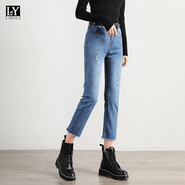 2021 spring summer women straight jeans casual ripped high waist ankle-length pants with belt simple button women's, Blue
2021 spring summer women straight jeans casual ripped high waist ankle-length pants with belt simple button women's, Blue