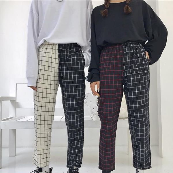 women's pants & capris harajuku plaid patchwork women elastic waist hit color ankle length causal loose female trousers, Black;white
women's pants & capris harajuku plaid patchwork women elastic waist hit color ankle length causal loose female trousers, Black;white