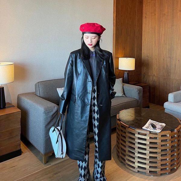 women's trench coats superaen 2021 spring pu leather black medium length retro solid loose coat wide shoulder casual women, Tan;black
women's trench coats superaen 2021 spring pu leather black medium length retro solid loose coat wide shoulder casual women, Tan;black