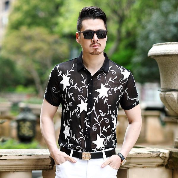 men's casual shirts 2021 man see through clothes summer transparent clubwear male short sleeve dress, White;black
men's casual shirts 2021 man see through clothes summer transparent clubwear male short sleeve dress, White;black