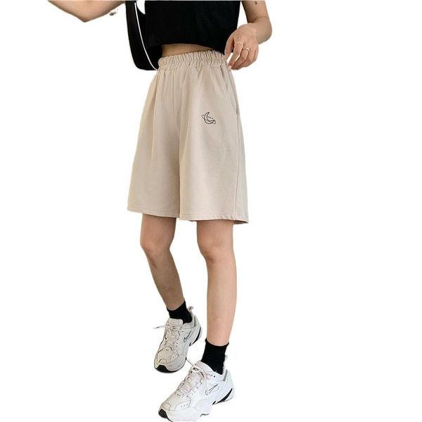 women's shorts elastic waist casual beach party korean version clothing size high moon embroidery movement women summer 2021, White;black
women's shorts elastic waist casual beach party korean version clothing size high moon embroidery movement women summer 2021, White;black