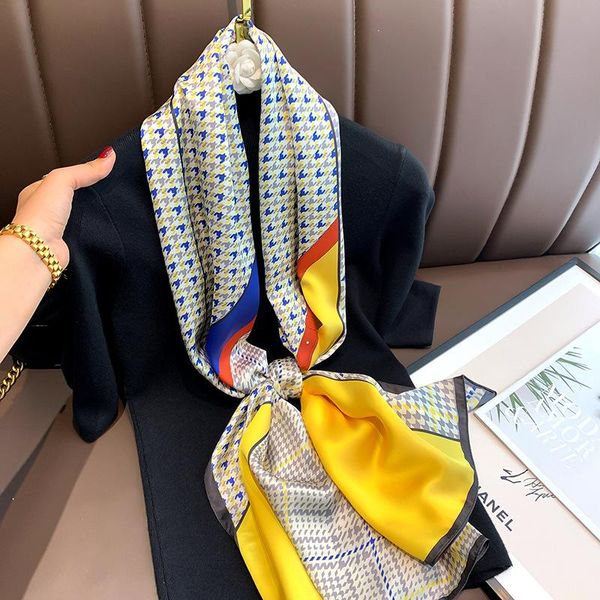 scarves 2021 houndstooth plaid women scarf silk shawls lady wraps soft female designer beach stole bandana 40x160cm, Blue;gray