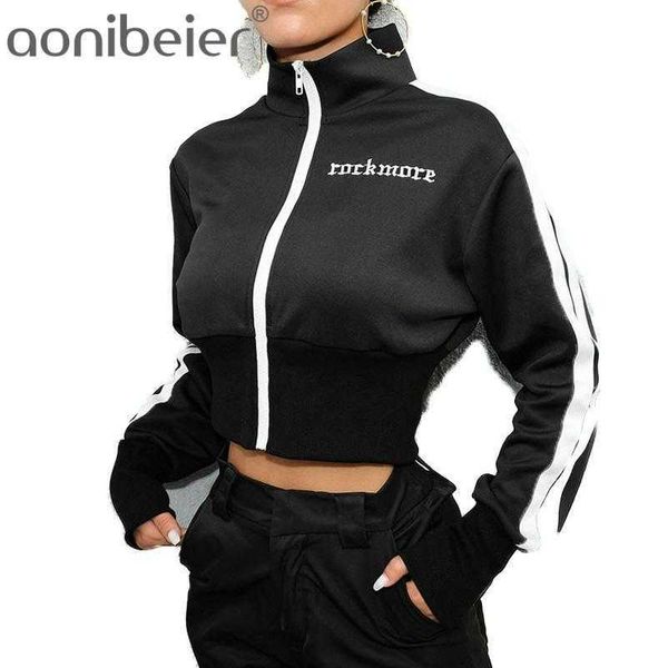 women cropped jacket spring autumn zipper turtleneck slim fit long sleeve casual stripe side short sweatshirt 210604, Black;brown
women cropped jacket spring autumn zipper turtleneck slim fit long sleeve casual stripe side short sweatshirt 210604, Black;brown