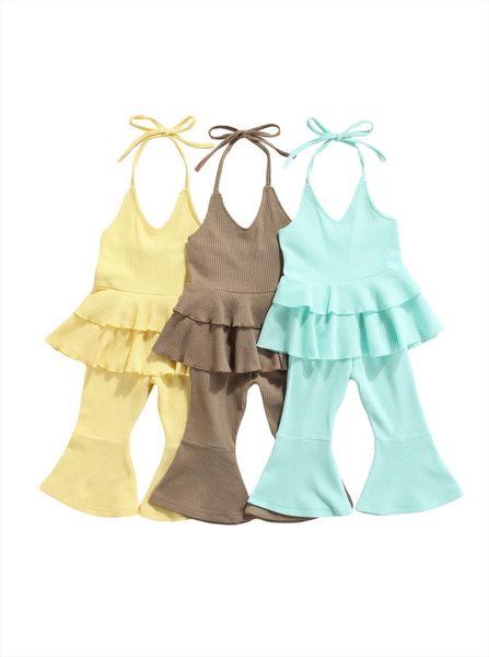 2pcs toddler girl summer outfits, sleeveless solid color halter flare pants set 2 7t, White
2pcs toddler girl summer outfits, sleeveless solid color halter flare pants set 2 7t, White