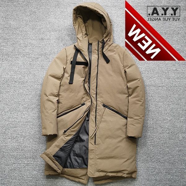 winter mens hooded down coat thicken warm windproof windbreakers white duck jacket slim fit middle length casual outerwear, Black