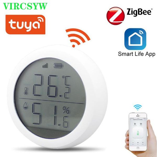 tuya smart life zigee or wifi temperature and humidity sensor indoor hygrometer home thermometer detector with lcd display control 
tuya smart life zigee or wifi temperature and humidity sensor indoor hygrometer home thermometer detector with lcd display control