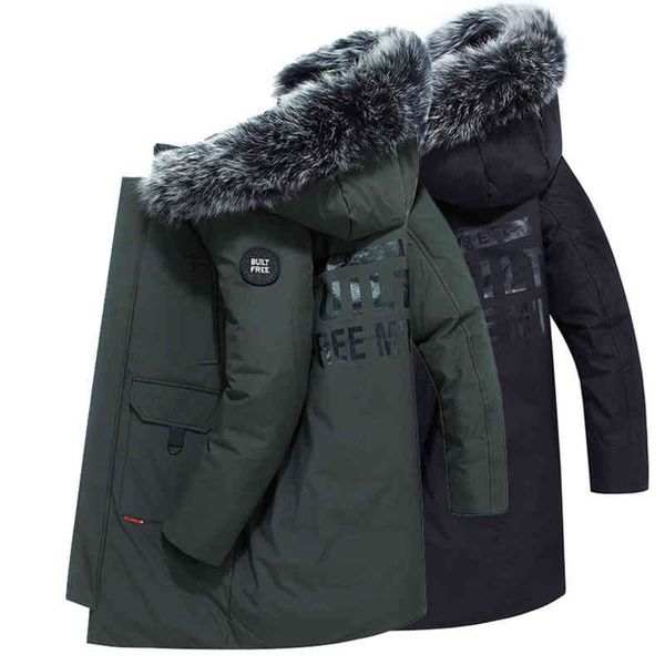 Men's long duck down et, but informal coat with leather collar, thick coat, winter, 2021, Black