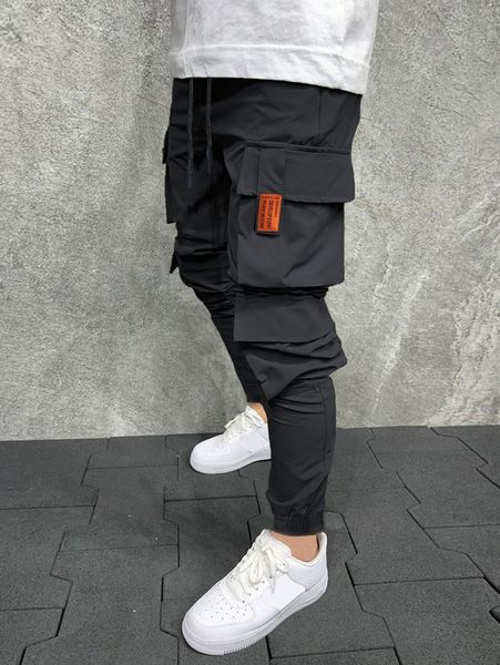 men letter patched detail flap pocket side cargo pants 11rw#, Black