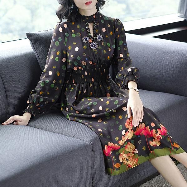 casual dresses spring fall 2021 womens female dot printed floral long sleeve dress , stand collar beading embroidered for woman, Black;gray
casual dresses spring fall 2021 womens female dot printed floral long sleeve dress , stand collar beading embroidered for woman, Black;gray