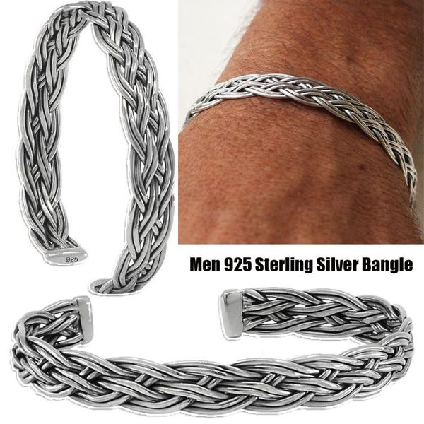 bangle cuff vintage twisted woven 925 sterling thai silver bracelet open handmade, Black 
bangle cuff vintage twisted woven 925 sterling thai silver bracelet open handmade, Black