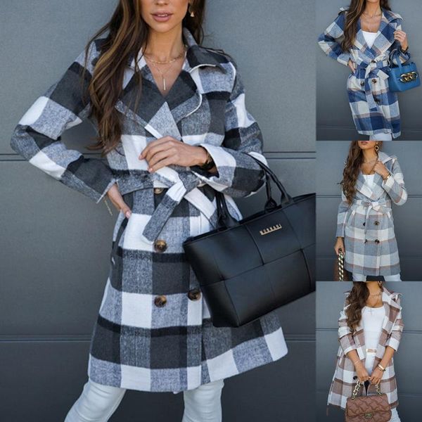 women's wool & blends 2021 fall winter plaid suit collar slim commuter temperament double-breasted coat ladies long woolen, Black
women's wool & blends 2021 fall winter plaid suit collar slim commuter temperament double-breasted coat ladies long woolen, Black