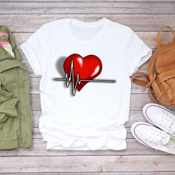 90s cartoon 3d heartbeat valentine women t shirt short sleeve clothes womens ladies graphic female tee, White
90s cartoon 3d heartbeat valentine women t shirt short sleeve clothes womens ladies graphic female tee, White