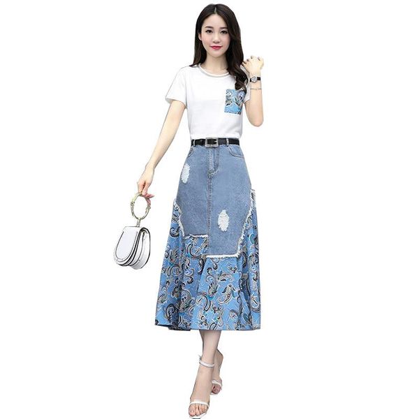women 2-piece set 2021 female summer two-piece lady fashion t-shirt+cowboy skirt high-end temperament women's two piece pants, White
women 2-piece set 2021 female summer two-piece lady fashion t-shirt+cowboy skirt high-end temperament women's two piece pants, White
