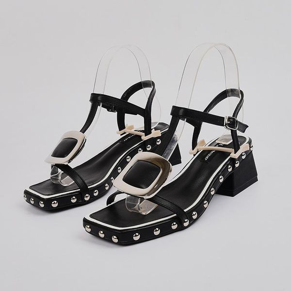 summer women sandals rivets gladiator woman high square heels ladies brand shoes female with metal decoration dress, Black
summer women sandals rivets gladiator woman high square heels ladies brand shoes female with metal decoration dress, Black