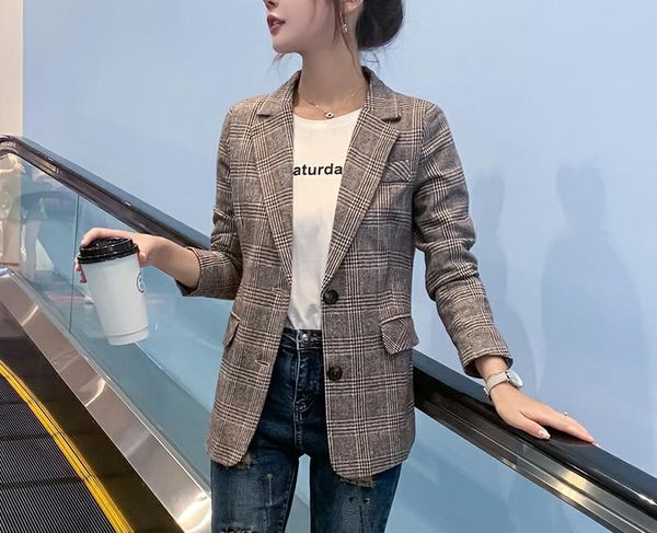 women's suits & blazers straight blazer single button simple long sleeve 2021 autumn winter female plaid suit coat, White;black
women's suits & blazers straight blazer single button simple long sleeve 2021 autumn winter female plaid suit coat, White;black