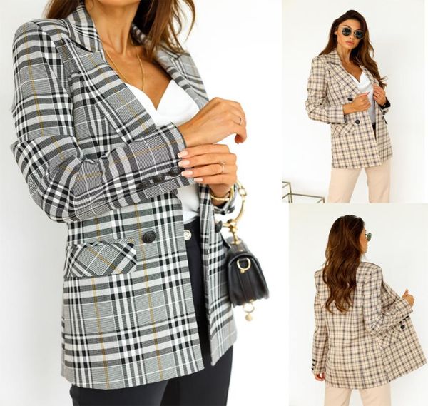 women's suits & blazers plaid blazer female double breasted suit jacket for women 2021 oversized vintage americana mujer outwear, White;black
women's suits & blazers plaid blazer female double breasted suit jacket for women 2021 oversized vintage americana mujer outwear, White;black