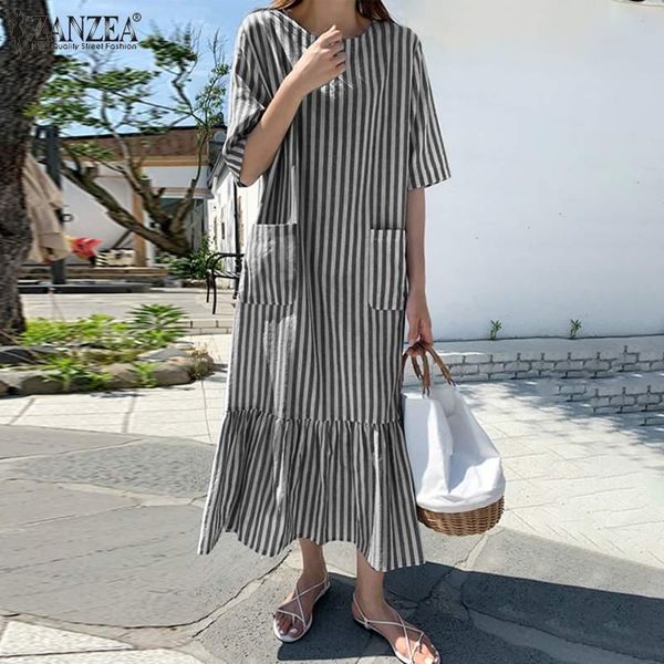 party dresses women summer sundress stylish o neck short sleeve striped dress robe femme holiday ruffles long vestidos, White;black
party dresses women summer sundress stylish o neck short sleeve striped dress robe femme holiday ruffles long vestidos, White;black