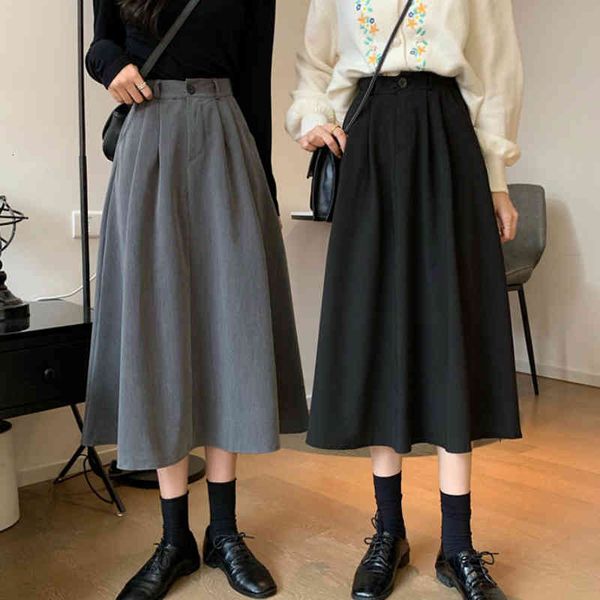 skirts fall retro high-waisted a-line long pleated elastic waist school girls solid gray mid-calf brief preppy 2jwt, Black
skirts fall retro high-waisted a-line long pleated elastic waist school girls solid gray mid-calf brief preppy 2jwt, Black