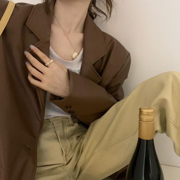 women's jackets chic autumn fashion temperament medium and long leather jacket 2021 loose casual trend, Black;brown
women's jackets chic autumn fashion temperament medium and long leather jacket 2021 loose casual trend, Black;brown