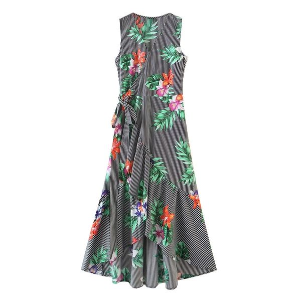 women striped floral printed dress o-neck a-line pleated sleeveless knee length summer clothing for female 210524, Black;gray
women striped floral printed dress o-neck a-line pleated sleeveless knee length summer clothing for female 210524, Black;gray