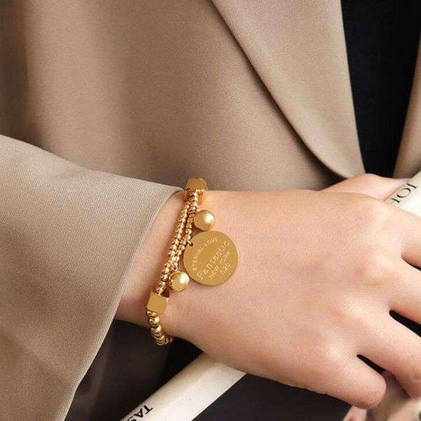 round charms stainless steel bracelet gold color beaded for women fashion jewelry no fade accessories beaded, strands, Black
round charms stainless steel bracelet gold color beaded for women fashion jewelry no fade accessories beaded, strands, Black