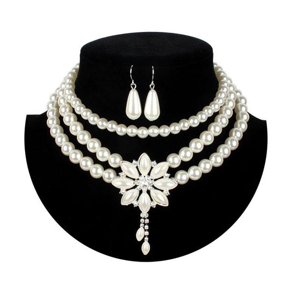 pendant necklaces european and american trendy super flash multi-layer pearl flower lady party all-match jewelry necklace earring set access, Silver
pendant necklaces european and american trendy super flash multi-layer pearl flower lady party all-match jewelry necklace earring set access, Silver