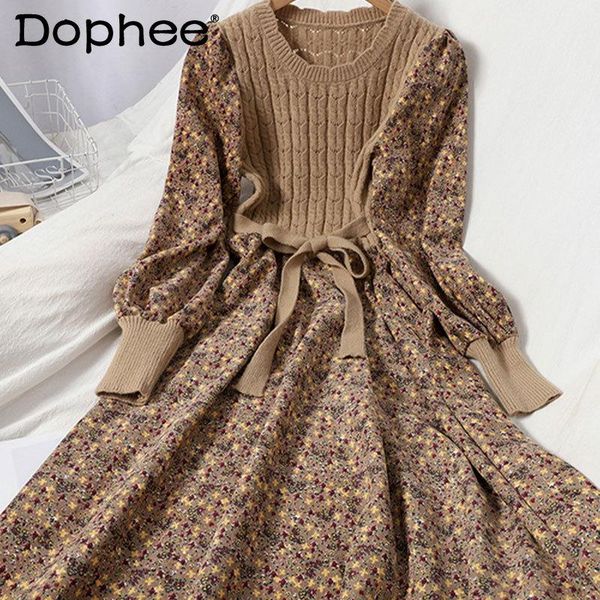 casual dresses 2021 autumn winter korean fashion knitted patchwork bandage long dress women all-match slimming vintege floral a- line, Black;gray
casual dresses 2021 autumn winter korean fashion knitted patchwork bandage long dress women all-match slimming vintege floral a- line, Black;gray