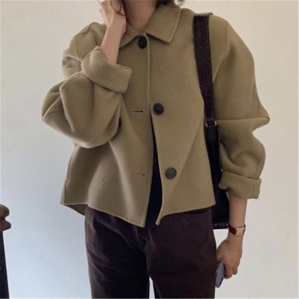women's wool & blends short woolen coat women fall winter korean laple casual loose solid color coats for female minimalist ladies outw, Black
women's wool & blends short woolen coat women fall winter korean laple casual loose solid color coats for female minimalist ladies outw, Black