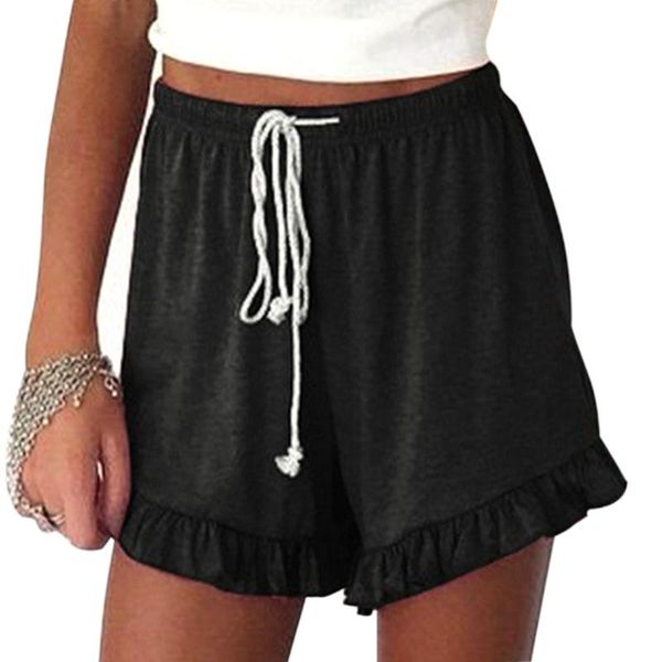 women's shorts fitness high waist student solid casual summer home wear ruffle side women soft fashion all match elastic drawstring, White;black
women's shorts fitness high waist student solid casual summer home wear ruffle side women soft fashion all match elastic drawstring, White;black