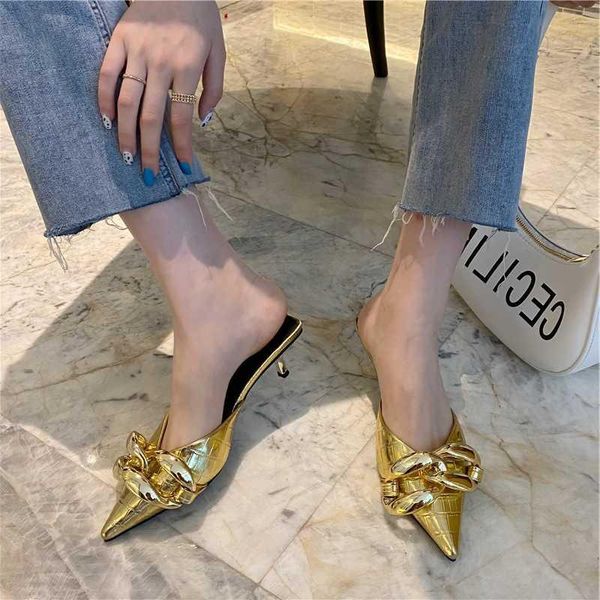 slippers brand women slipper fashion gold chain sandal shoes ladies pointed toe slip on mules thin low heel slides, Black
slippers brand women slipper fashion gold chain sandal shoes ladies pointed toe slip on mules thin low heel slides, Black