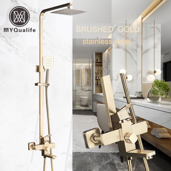 brushed gold shower mixer faucet rotate tub spout wall mount 8" rainfall shower head + hand stainless steel faucet
brushed gold shower mixer faucet rotate tub spout wall mount 8" rainfall shower head + hand stainless steel faucet