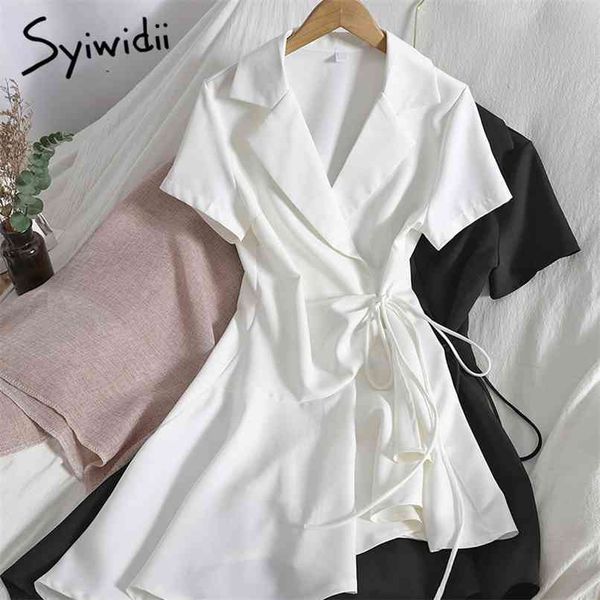 irregular bow lace up high waist dress women notched short sleeve a-line solid summer korean fashion clothing 210607, Black;gray
irregular bow lace up high waist dress women notched short sleeve a-line solid summer korean fashion clothing 210607, Black;gray