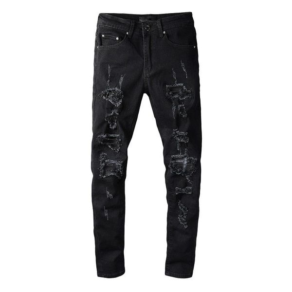 plus size biker black jean denim pant high waist men's skinny homme fashion ripped wash distressed jeans, Blue
plus size biker black jean denim pant high waist men's skinny homme fashion ripped wash distressed jeans, Blue