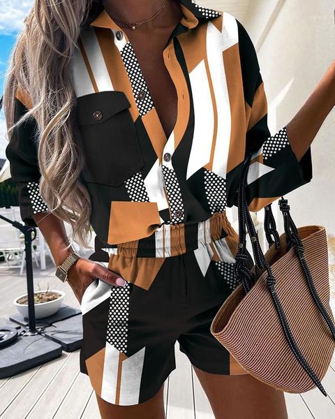women's tracksuits 2021 fashion casual print long sleeve lapel shirt + elastic waist shorts two piece set, Gray
women's tracksuits 2021 fashion casual print long sleeve lapel shirt + elastic waist shorts two piece set, Gray
