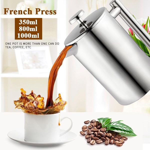 coffee pots 350/800/1000ml stainless steel double layer french presses tea pot with filter baskets large capacity manual cafes maker
coffee pots 350/800/1000ml stainless steel double layer french presses tea pot with filter baskets large capacity manual cafes maker