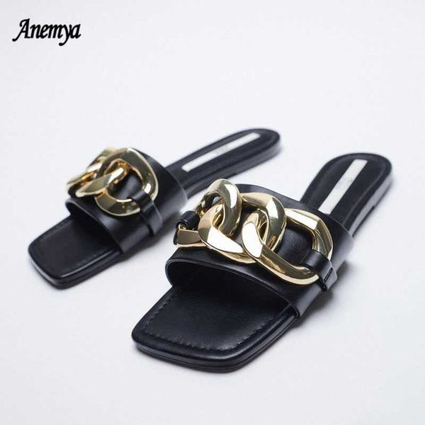 slippers women summer luxury metal chain women's sandals square toe flat outdoor slides shoes ladies solid flip flops 210908, Black
slippers women summer luxury metal chain women's sandals square toe flat outdoor slides shoes ladies solid flip flops 210908, Black