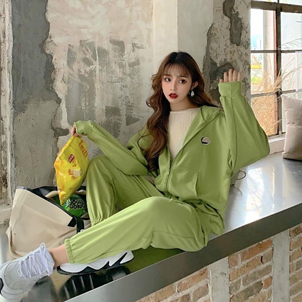 two piece dress sports suit women loose korean version of casual avocado green solid color style jacket pants two-piece hooded, White
two piece dress sports suit women loose korean version of casual avocado green solid color style jacket pants two-piece hooded, White
