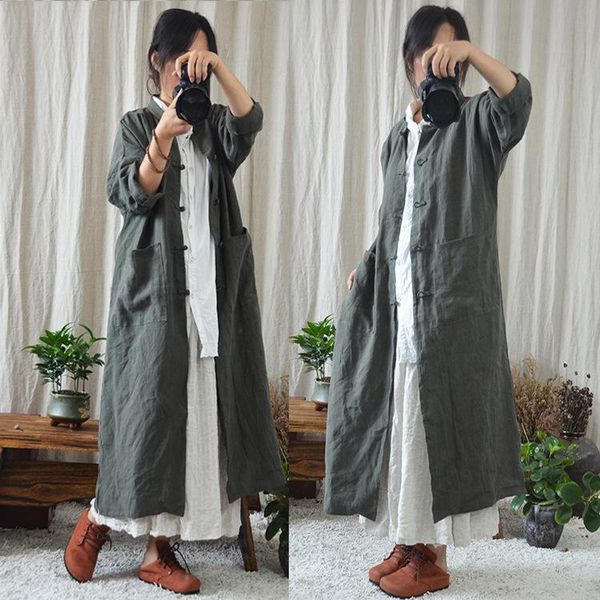 women's trench coats chkehickening literature long loose coat chinese style cardigan windbreaker 190731, Tan;black
women's trench coats chkehickening literature long loose coat chinese style cardigan windbreaker 190731, Tan;black