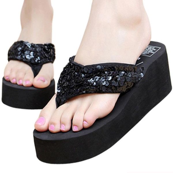 slippers summer cool sandals ladies large size flip-flops with thick sequins beach slip clip foot drag., Black
slippers summer cool sandals ladies large size flip-flops with thick sequins beach slip clip foot drag., Black