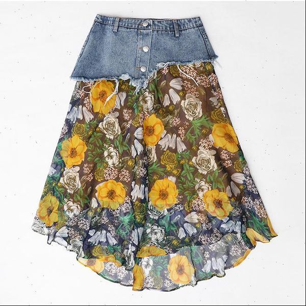 s fashion floral chiffon women skirts splicing denim long mujer faldas jupe free, Black
s fashion floral chiffon women skirts splicing denim long mujer faldas jupe free, Black