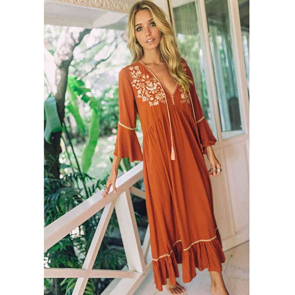 dresses embroidered flared sleeves maxi v-neck with tie boho casual women summer beach es vestidos 8vd8, Black;gray
dresses embroidered flared sleeves maxi v-neck with tie boho casual women summer beach es vestidos 8vd8, Black;gray