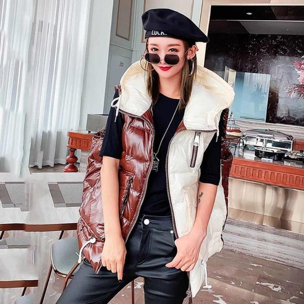 women's vests glossy sleeveless jacket hooded splicing pockets ladies casual autumn winter vest zipper thick warm waistcoat for female, Black;white
women's vests glossy sleeveless jacket hooded splicing pockets ladies casual autumn winter vest zipper thick warm waistcoat for female, Black;white