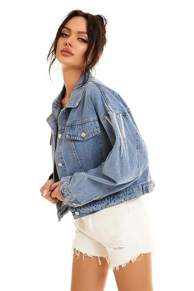 women's jackets style street ladies washed denim jacket handmade beaded fringed, Black;brown
women's jackets style street ladies washed denim jacket handmade beaded fringed, Black;brown