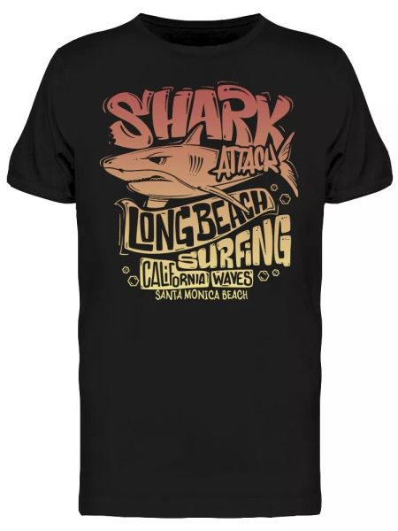 shark attack longbeach tee men's -image by shutterstock, White;black