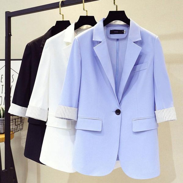 women's suits & blazers small suit jacket women blazer casual slim ladies black white blue thin office coat c5593, White;black
women's suits & blazers small suit jacket women blazer casual slim ladies black white blue thin office coat c5593, White;black